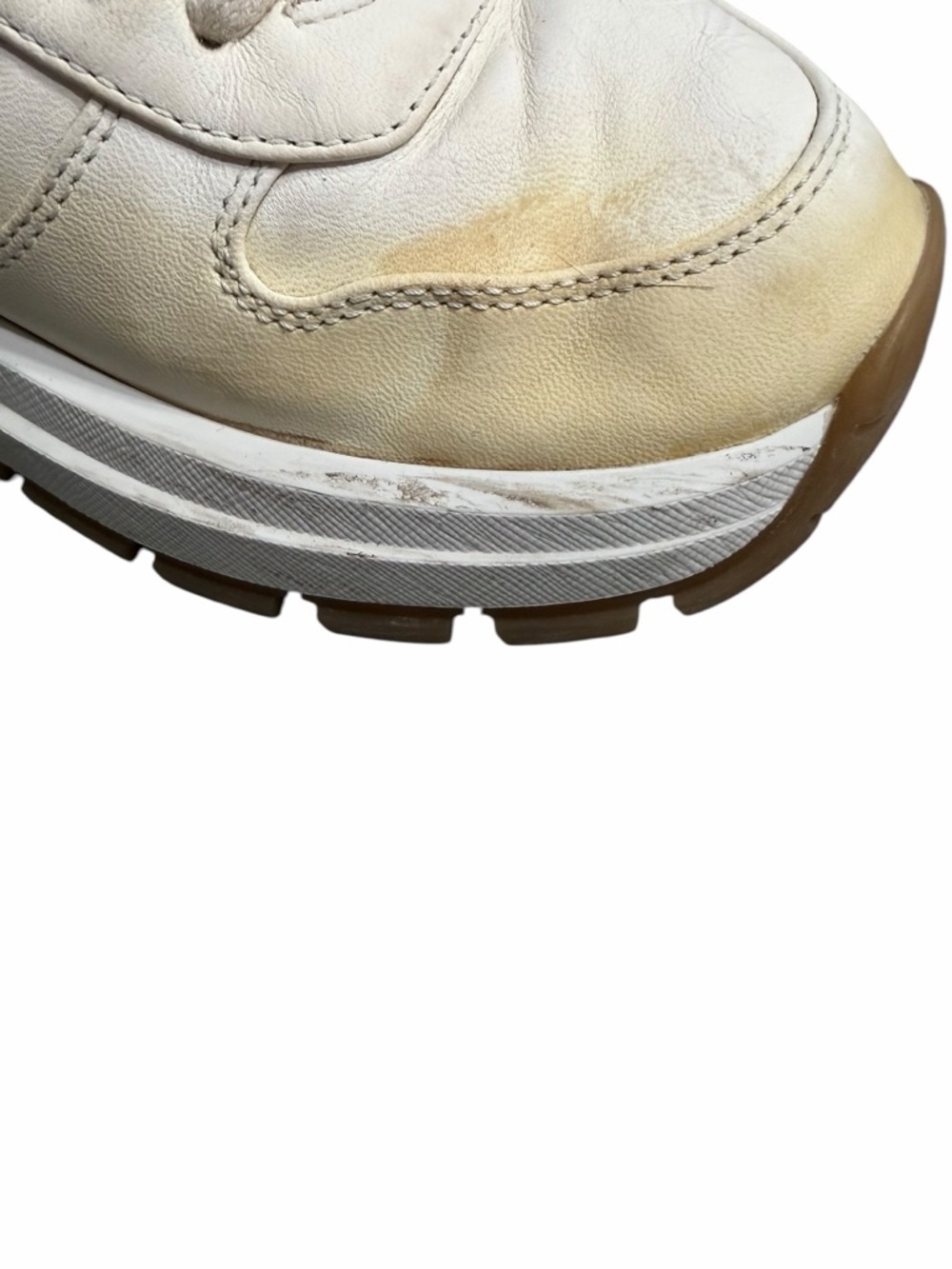 Prada Women’s Cream and Gold Leather Platform Sneakers - Picture 10 of 13